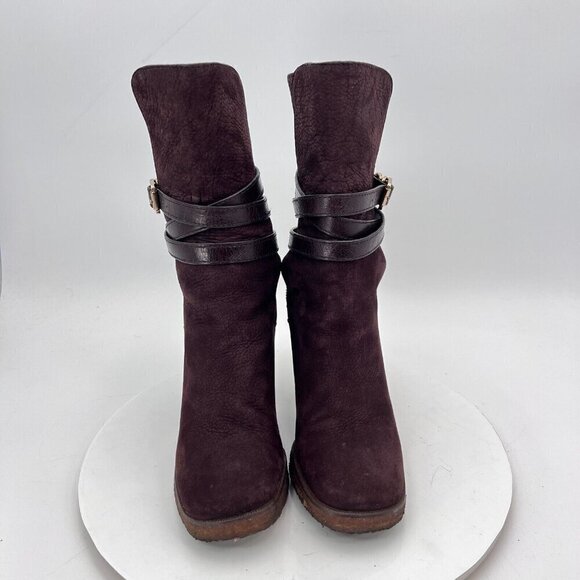 Tory Burch Jamie Women Size 5M Brown Suede Nubuck Crisscross Buckle Pump Boot - Picture 2 of 13